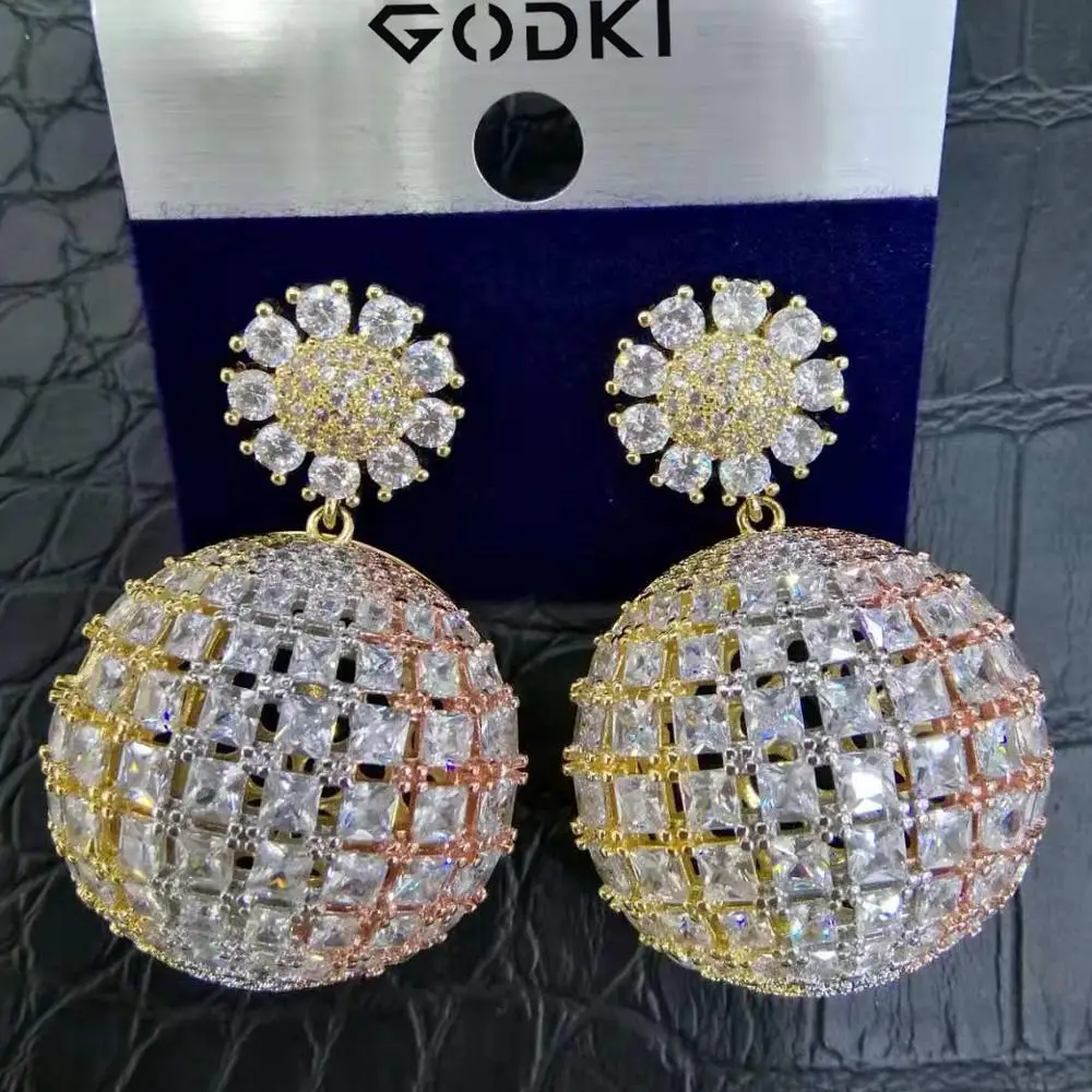 

GODKI New Summer Collection Pineapple Orange Dangle Earrings For Women Wedding Cubic Zircon African Indian Dubai Bridal Earrings