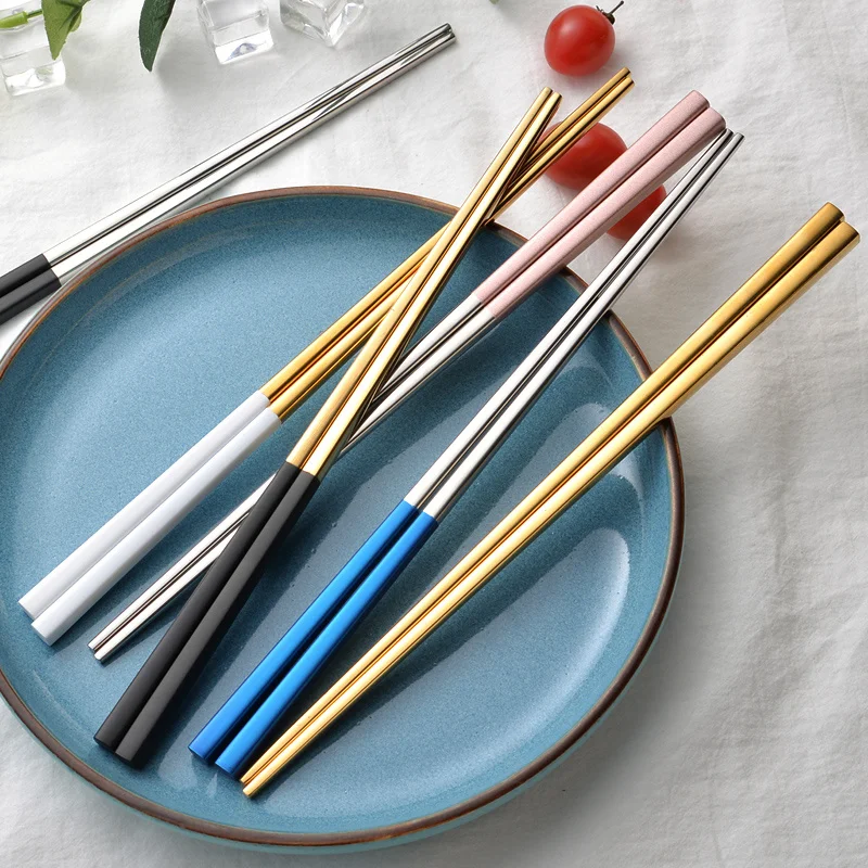 1PC Gold Silver Stainless Steel straw Chopsticks Korea Style Kitchen High Quality Dining Tools Eating Noodles Tableware Hashi