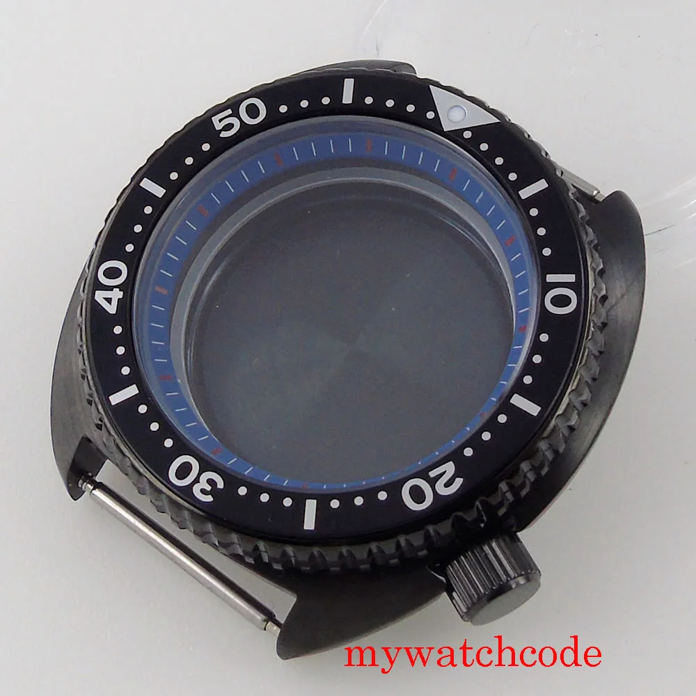 

45mm Brushed Black PVD Rose Gold Plated Watch Case Sapphire Glass Ceramic Bezel Insert For NH35 NH36 Movement