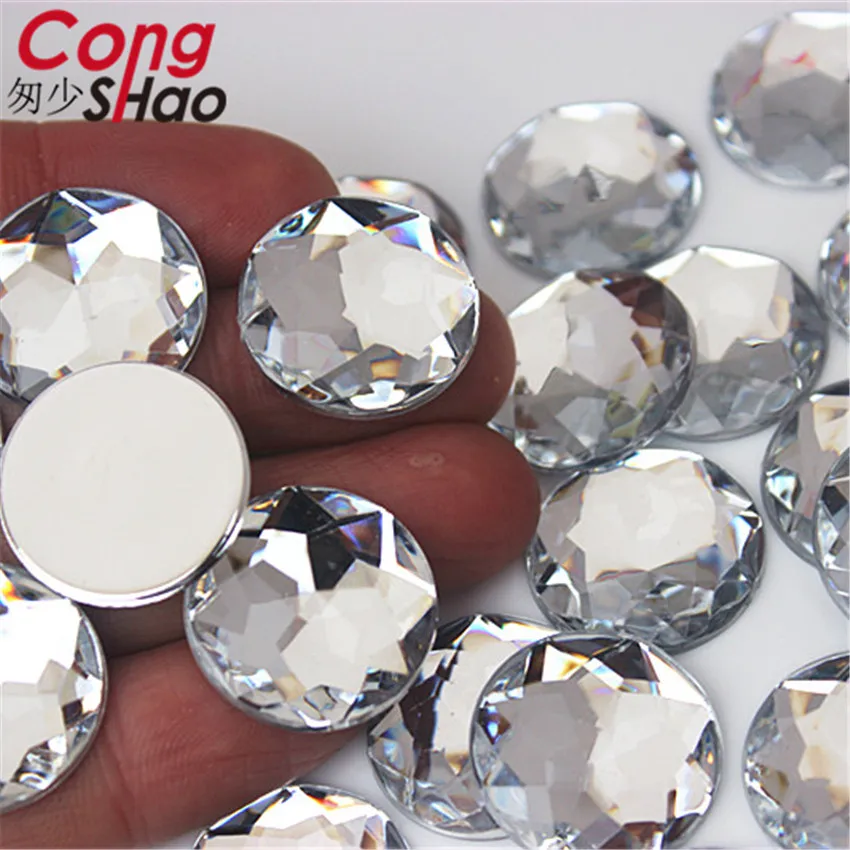 Cong Shao 100pcs 20mm Colorful Round Acrylic Rhinestone Trim  Flatback Stones And Crystals DIY Wedding Dress Accessories CS751