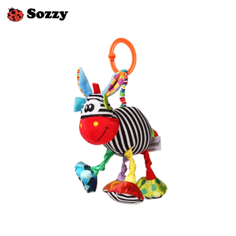 Sozzy Baby Soft Plush Stuffed Animal Stroller Crib Mobile Hanging Funny Bebe Toys Pull Shake Vibrate Rattle for Newborn Children