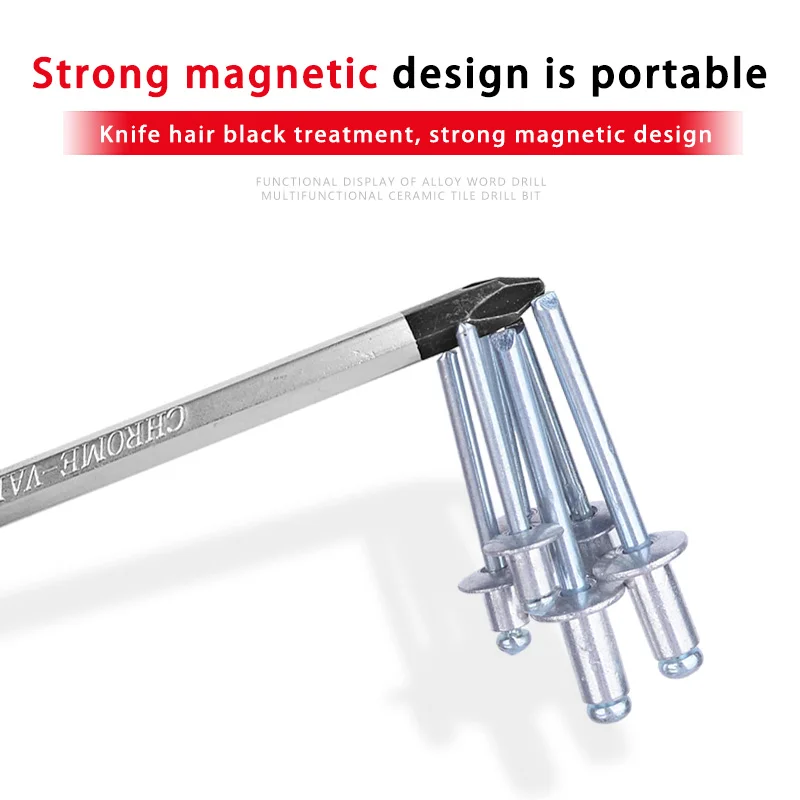 1 pz 4 "-8" cacciavite magnetico in acciaio al cromo vanadio con intaglio e testa a croce cacciavite a percussione esagonale misto