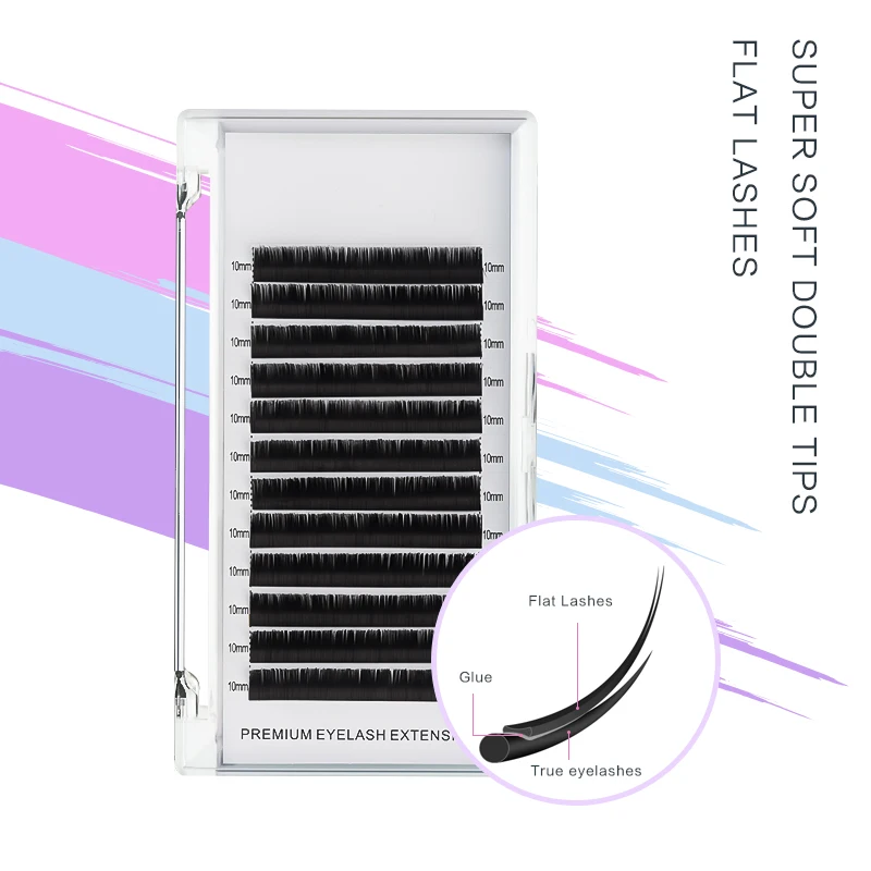 Matte Flat Split Tips Eyelash Extensions Wholesale Individual Mink Softer Eyelashes Supplies Ellipse Double Tips