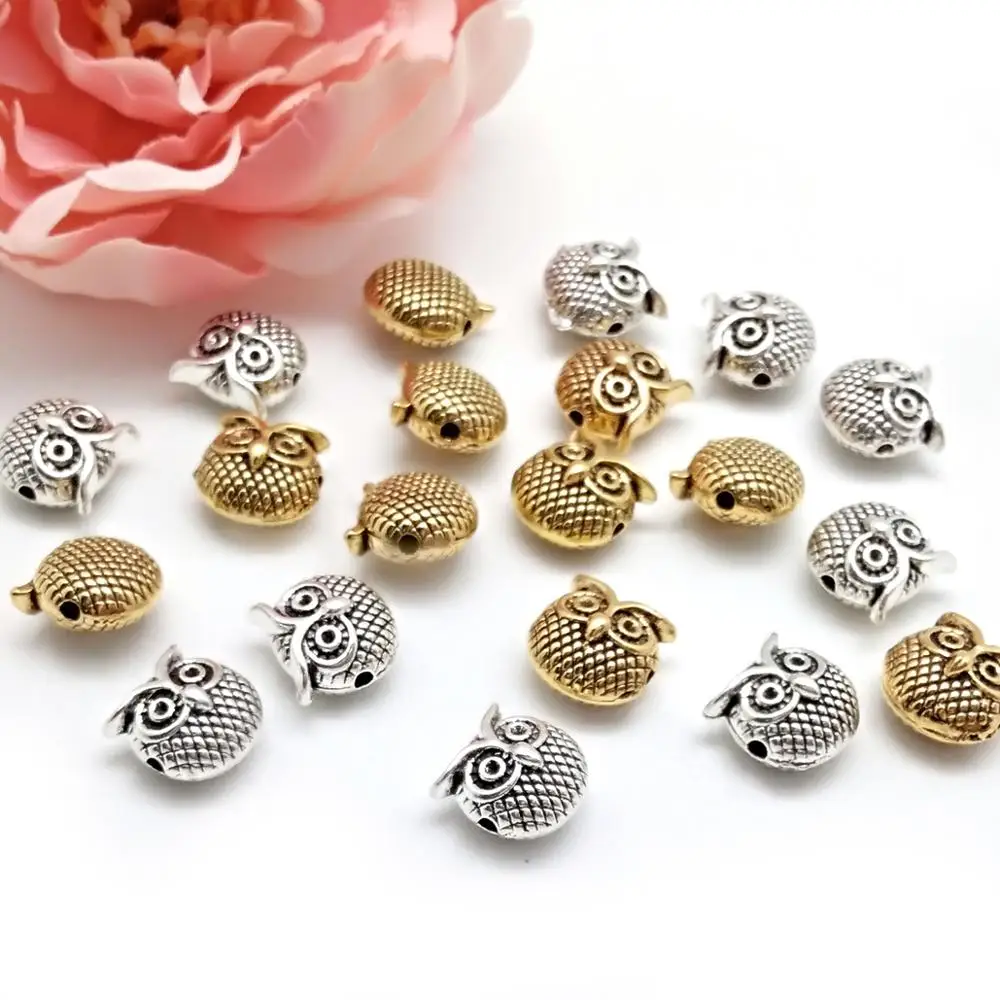 10pcs/lot Vintage Owl Head Spacers Beads Zinc Alloy Ancient Gold Silver Color Beads For Jewelry Making Bracelet DIY Accessoires