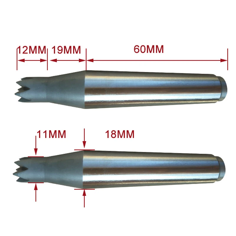 Morse 2 cabeza de ciruela con mango cónico de núcleo superior, accesorio de torno para carpintería