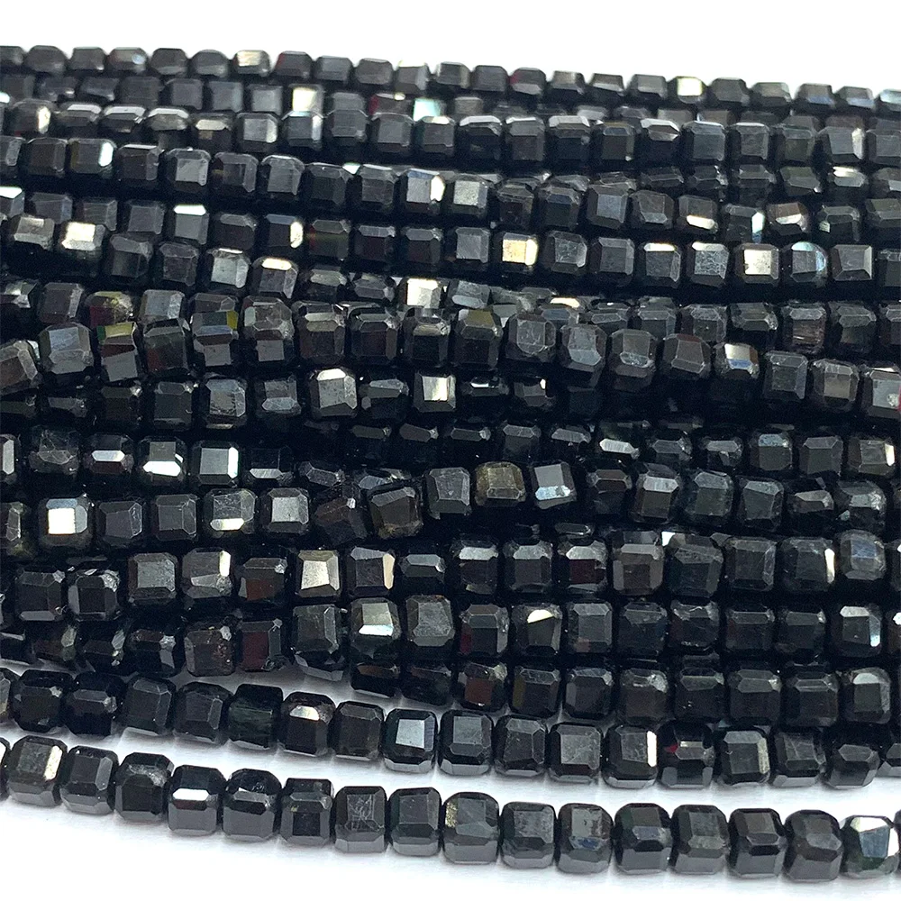 

Veemake Black Tourmaline Natural Stones Gemstones Necklace Bracelets Earrings Edge Cube Faceted Beads For Jewelry Making 07177