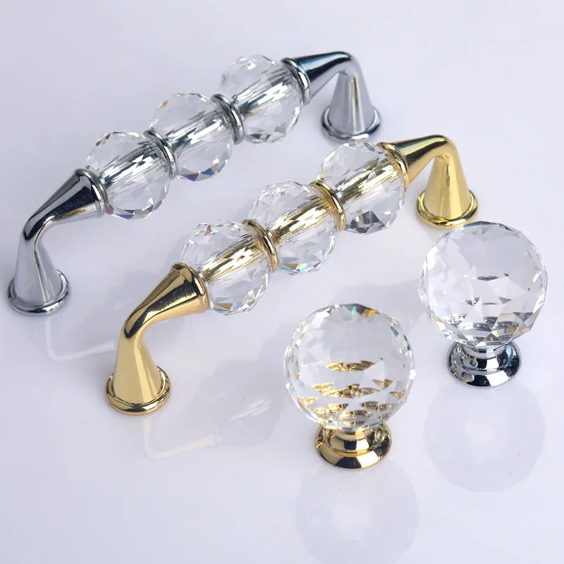 

96mm fashion deluxe transparent crystal wine cabinet kitchen cabinet door handle silver gold drawer tv cabinet cupboard knob