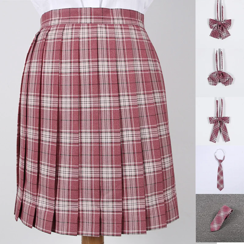 School Dresses Light Red Plaid Pleated Skirt High Quality JK Uniform Skirt Students Cosplay Anime Skirt Sailor Suit Short Skirts