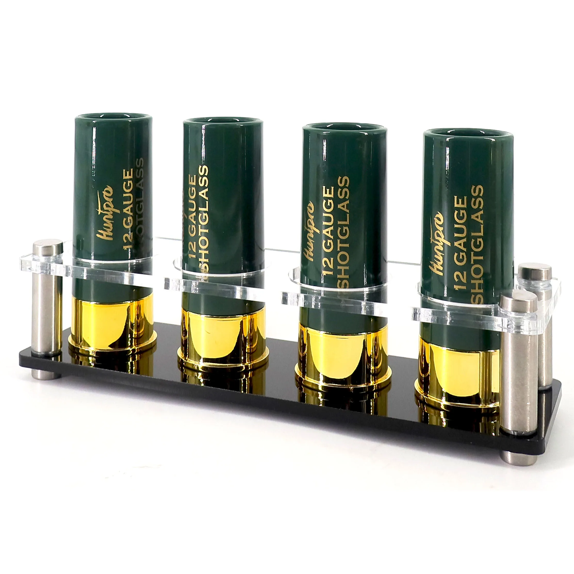 Hot Sell 12 Gauge Shotgun Shell Shot Glasses Set of 4 with with Acrylic Cup Holder Service Tray Rifle Outdoor Gift for Shooter