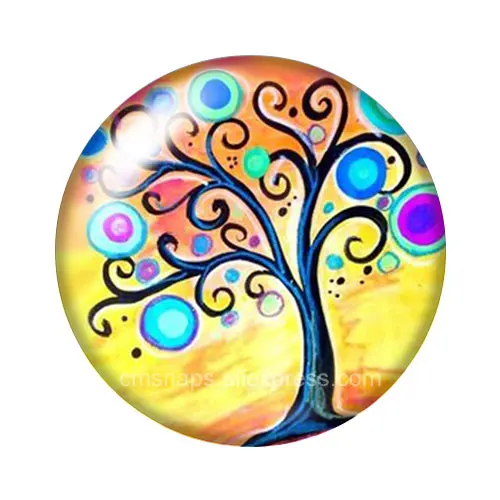 New Colorful Life of Tree beauty paintings 10pcs 12mm/18mm/20mm/25mm Round photo glass cabochon demo flat back Making findings