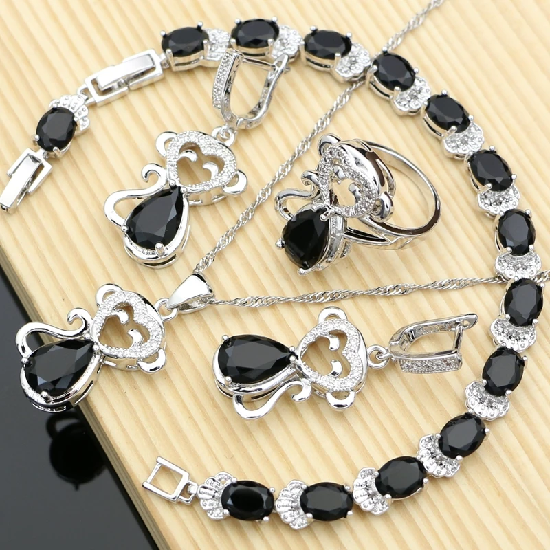 

925 Sterling Silver Costume Jewelry Sets Black Zircon Earrings Animal Monkey Jewelry for Women Necklace Sets Dropshipping