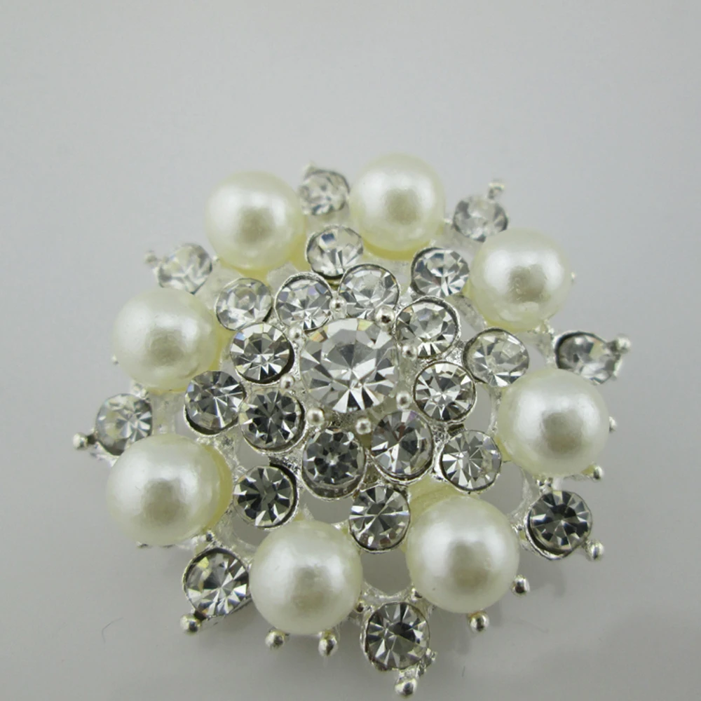 (BT283 35mm)5pcs Metal Rhinestone Button Shiny Ivory Pearl Beads Decorative Buttons Craft Supplies