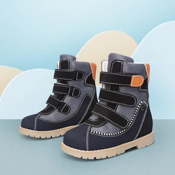 Children Boots Kids Girls Orthopedic Leather Shoes Boys High Top Winter Black Snow Fur Footwear With Removable Orthotic Insole