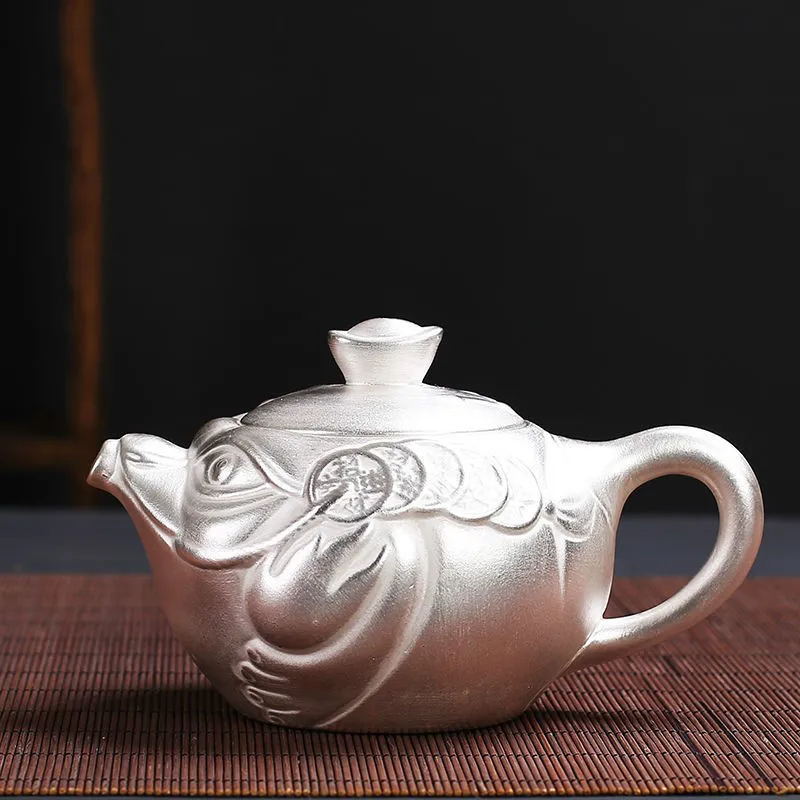 S999 sterling silver teapot ceramic silver-plated teapot household kung fu tea set filter hole single pot tea maker filter