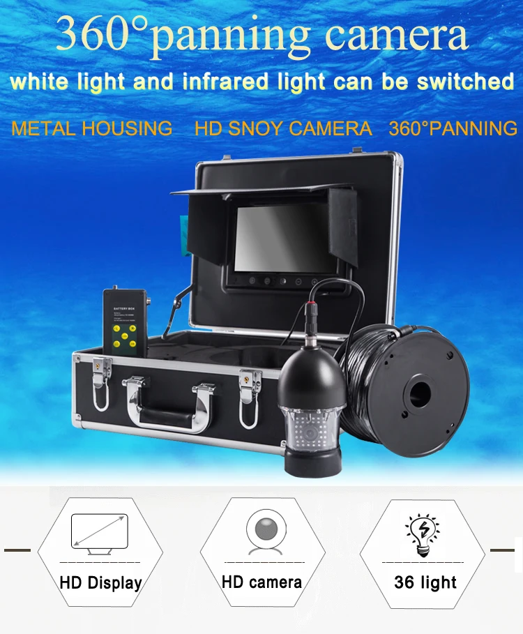 Underwater Camera for Fishing with Rotating Camera Head 36 Infrared LEDS Ice Fishing Camera F08A with 9\'\' Screen Video Recording