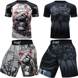 MMA BJJ GI Rashguard magliette + Muay Thai Shorts Rash Guard abbigliamento maglie da boxe MMA Compression T-shirt uomo Kickboxing set