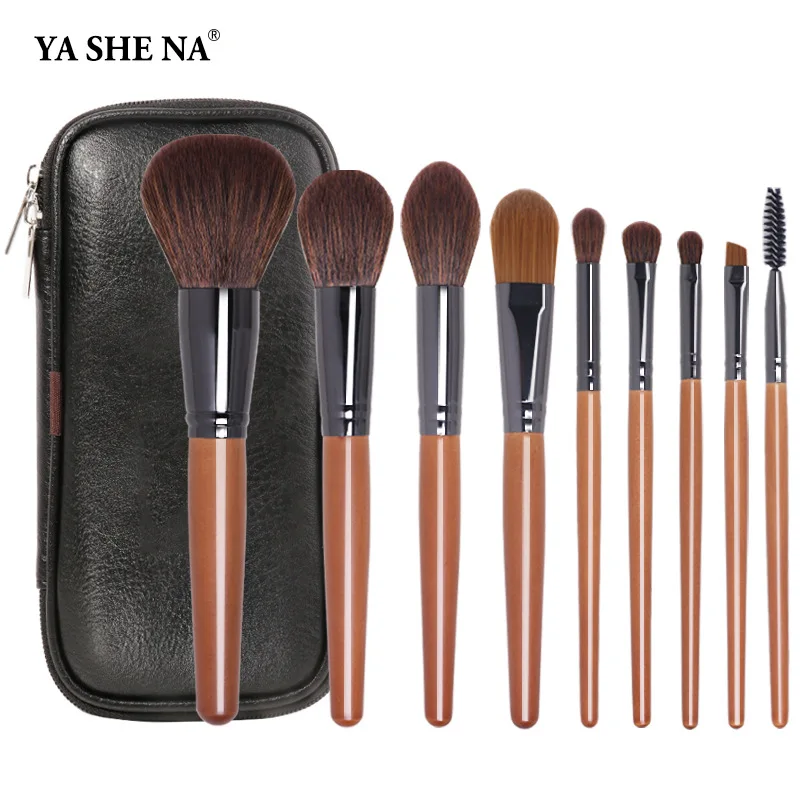 

New 9 brown beauty tool brushes with wooden handle