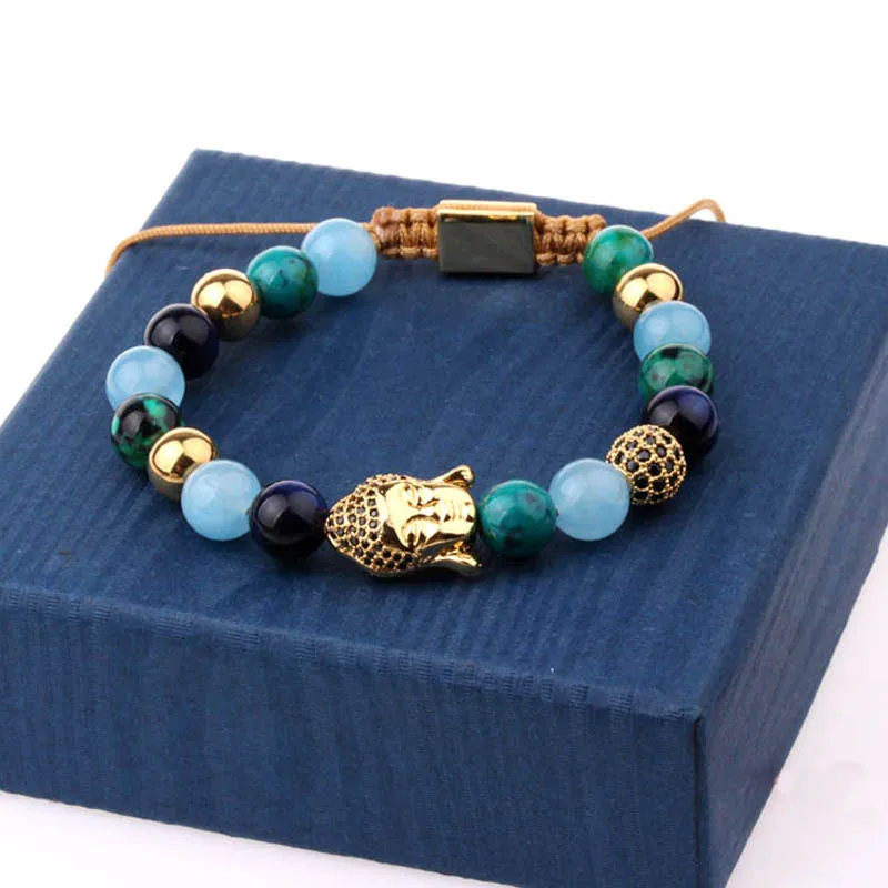 New Fashion CZ Micro Pave Buddha Charm Women Jewelry Bracelet Natural Stone Beads Woven Bracelet Bangle  Lady