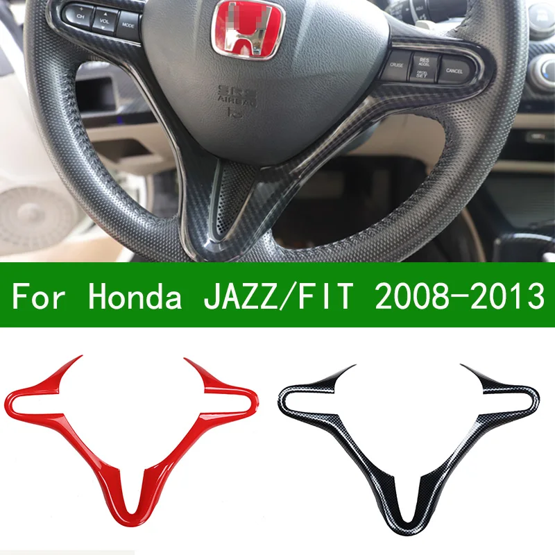 Suitable for Honda JAZZ 2008-2013 carbon fiber pattern steering wheel cover trim, FIT red interior 2009 2010 2011 2012 2013