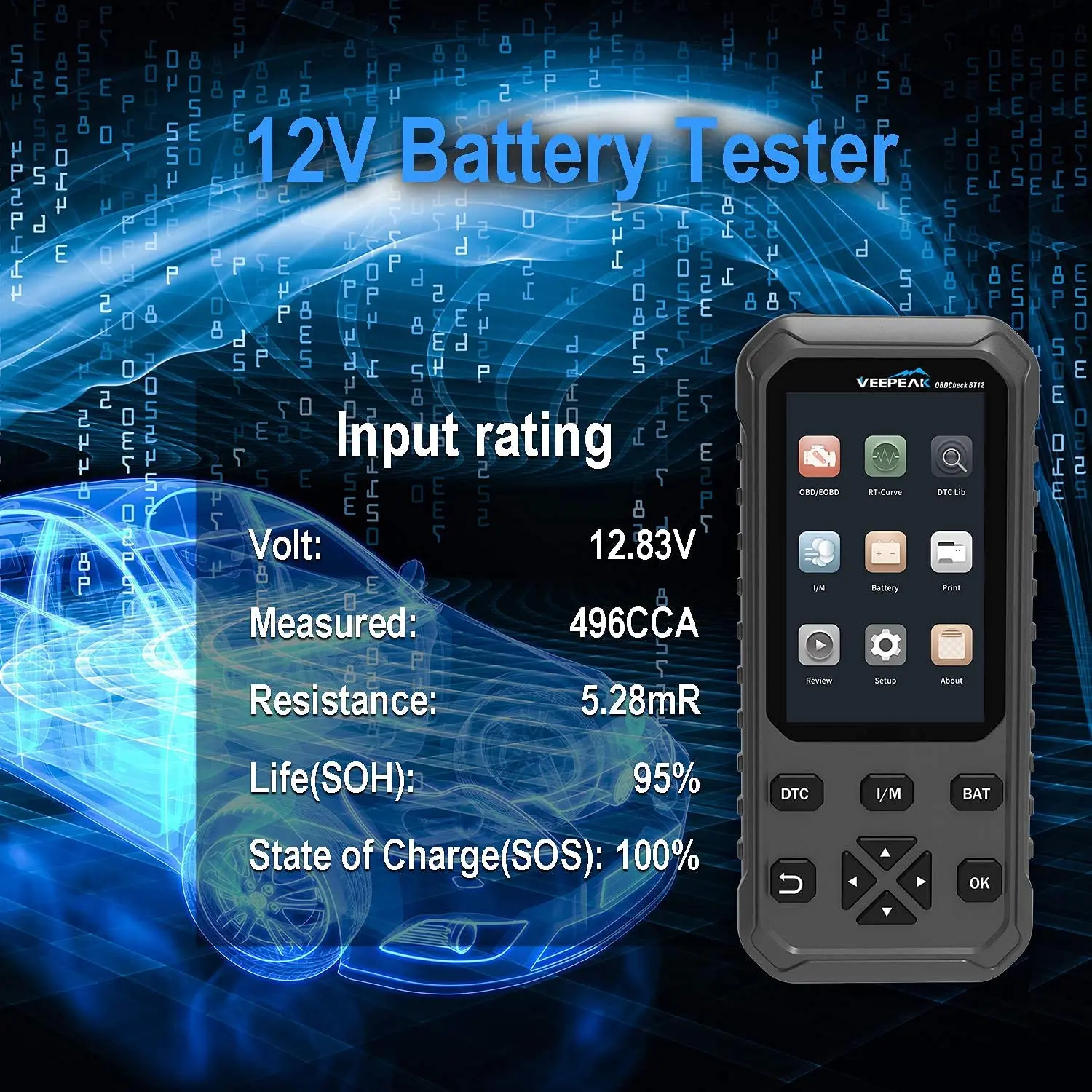 Veepeak OBD2 Scanner with 12V Battery Tester, Check Engine Code Reader Auto Scan , 2 in 1 Car OBD II Diagnostic Tool