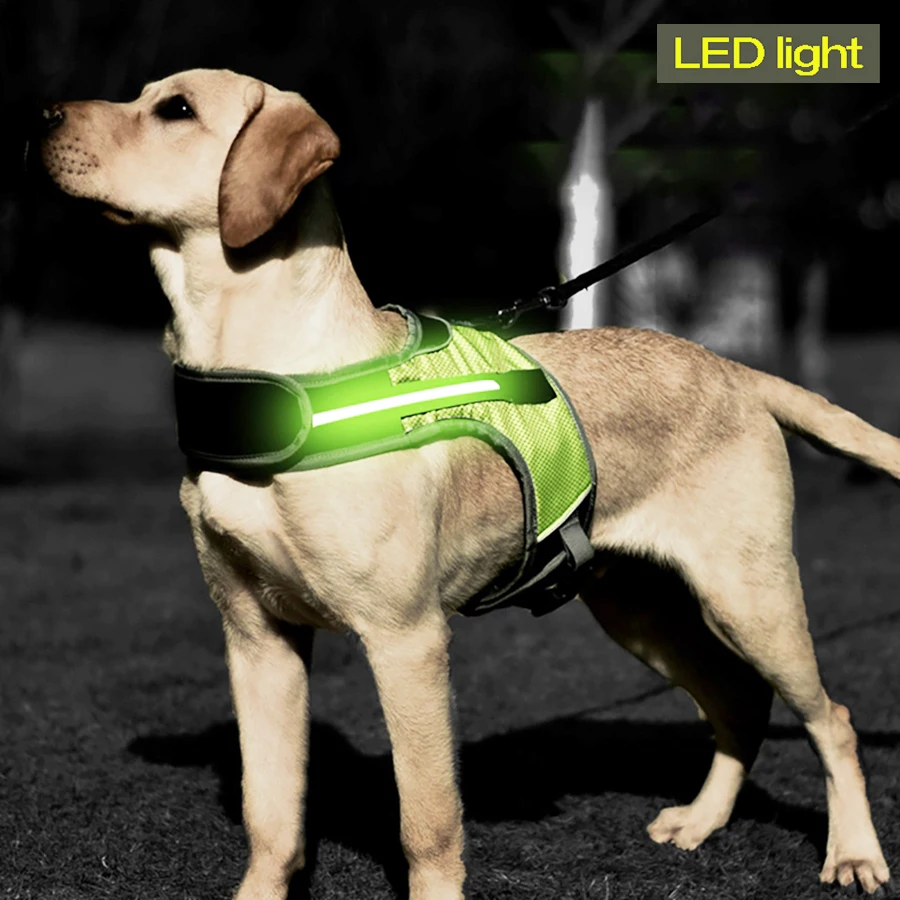 LED Luminous Dog Harness Light Up Dog Chest Strap Vest Pet Safety Reflective Harness Collar Pet Vest For Husky shepherd Labrador