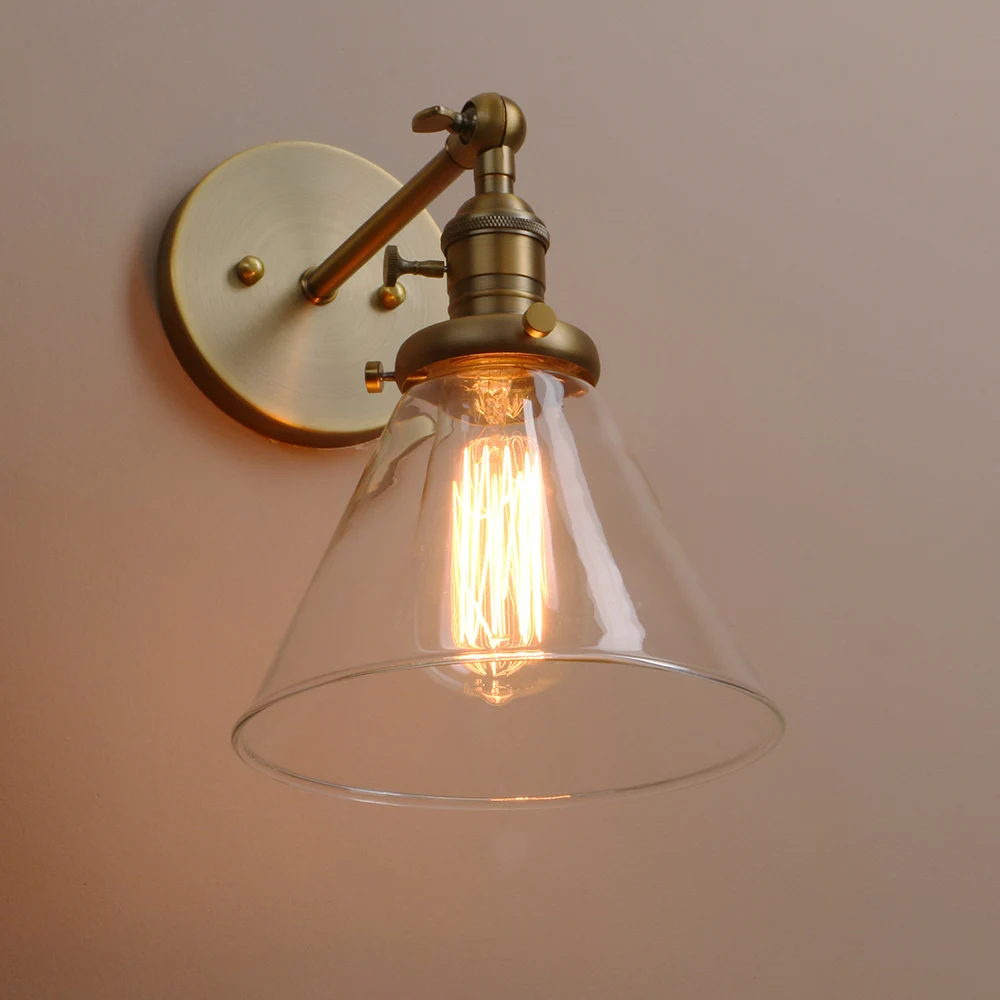 Permo-lâmpada de parede com funil de vidro, 7.3 polegadas, luminária vintage e27 para decoração de casa, loft, quarto
