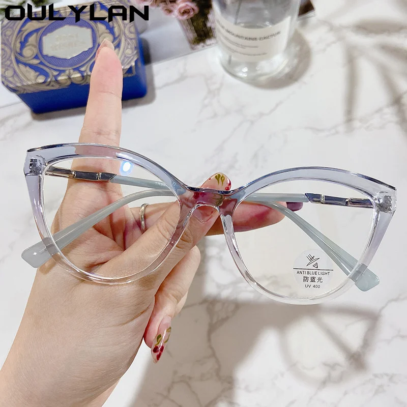 Oulylan TR90 Cat Eye Glasses Frame Women Optical Anti Blue Light Computer Eyeglasses Transparent Prescription Spectacles Ladies