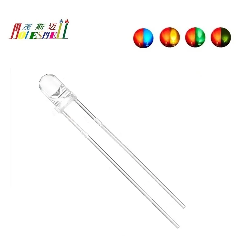 10pcs 3mm 2-Pin LED Red/Yellow Red/Blue Red/Green Water Clear Dual Bi-Color Polar Changing Leds