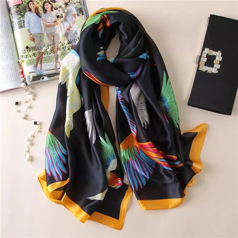Bufandas de seda suave para mujer, chal de 180x90cm, Hijab, bandana, silenciador, Pareo de playa