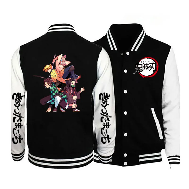 

Baseball Jacket Demon Slayer Black Raglan Fashion Casual Sports Winter Jacket