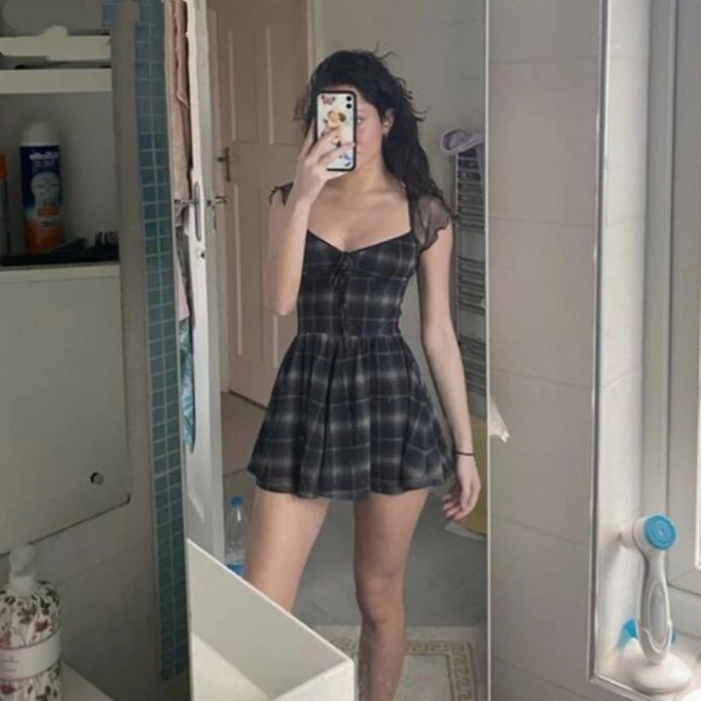 Elegant jumpsuits for women 2022 Summer sexy one piece outfits for woman tie front plaid jumpsuit short sleeve playsuit casual