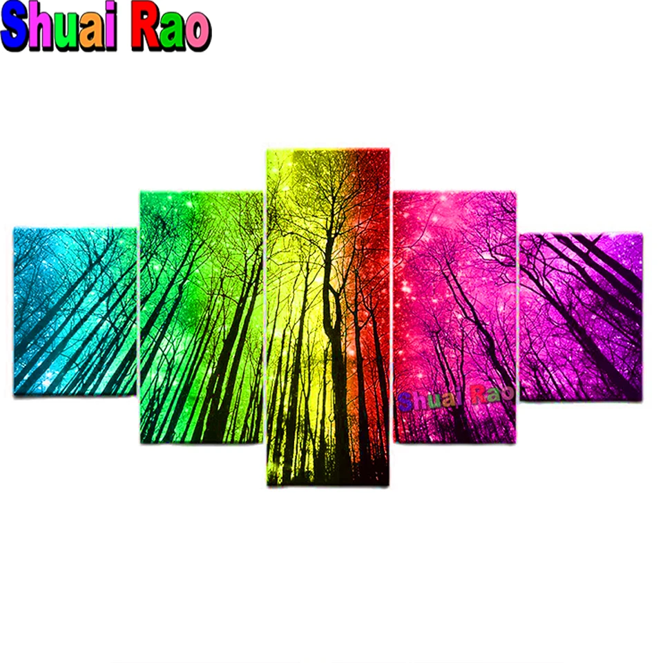 

5 pcs/set Diamond Painting"Colorful Tree"Diamond Embroidery Navidad christmas 3d Cross stitch kits Forest landscape diy painting