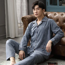 Inverno pijamas de algodão homem pijamas azul escuro xadrez pijama homme coreano quente pijamas hombre invierno algodão homewear plus tamanho