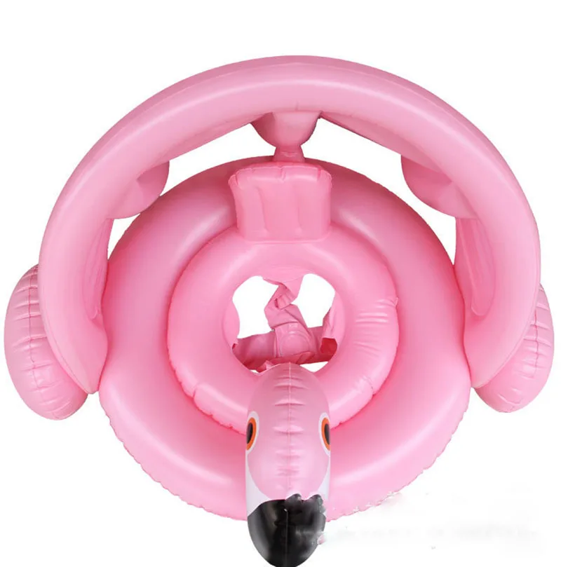 Baby Pool Float Seat with Sunshade Awning Inflatable Flamingo Swan Swimming Float Tube Kids Summer Pool Toys Swim Ring