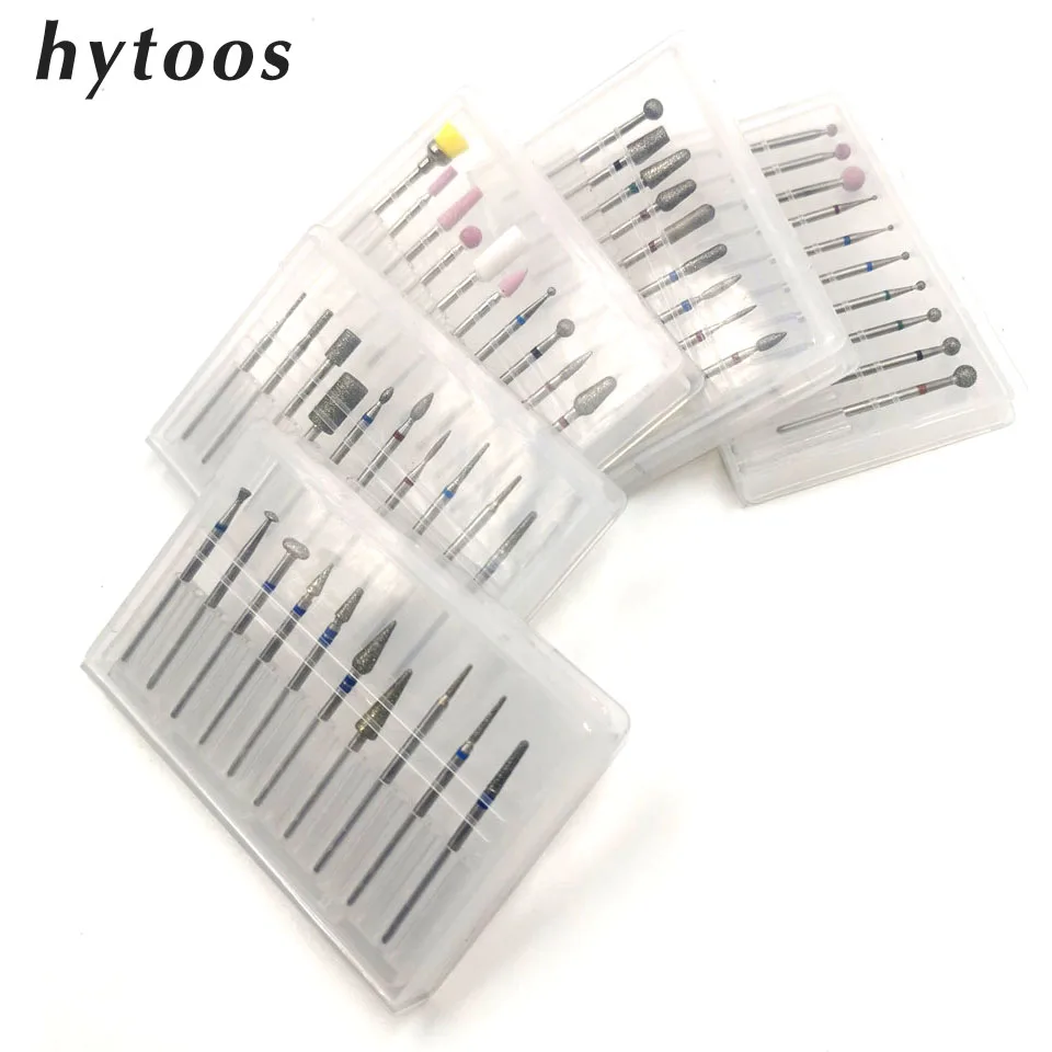 

HYTOOS 10Pcs Diamond Nail Drill Set 3/32" Milling Cutter for Manicure Rotary Cuticle Burr Nail Bits Drill Machine Accessory Tool