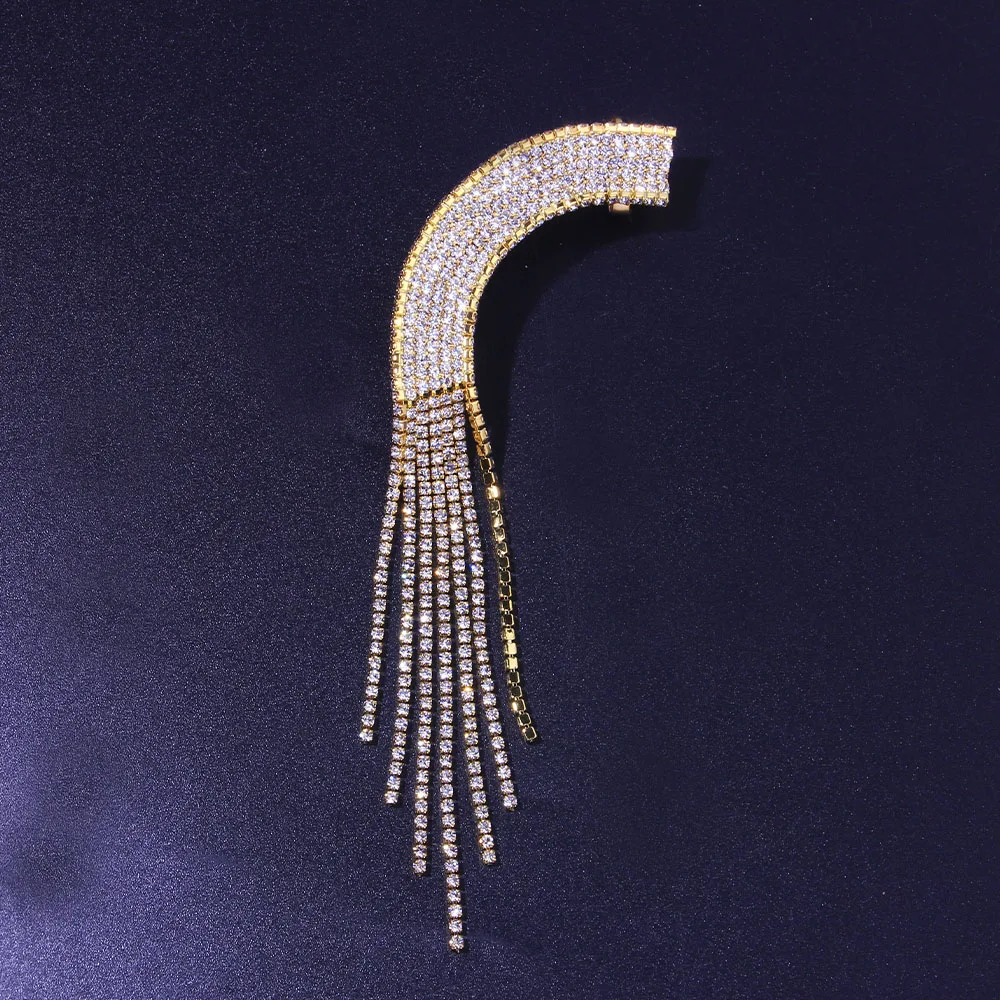 Stonefans 1Pcs Fashion Long Tassel Clip on Earrings for Women Christmas Gift Crystal Rhinestone Charm Earrings Wedding Jewelry