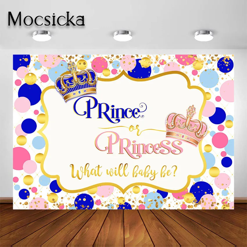 Mocsicka Royal Prince or Princess Gender Reveal Backdrop Pink or Blue Crown Baby Reveal Party Decorations Photo Background