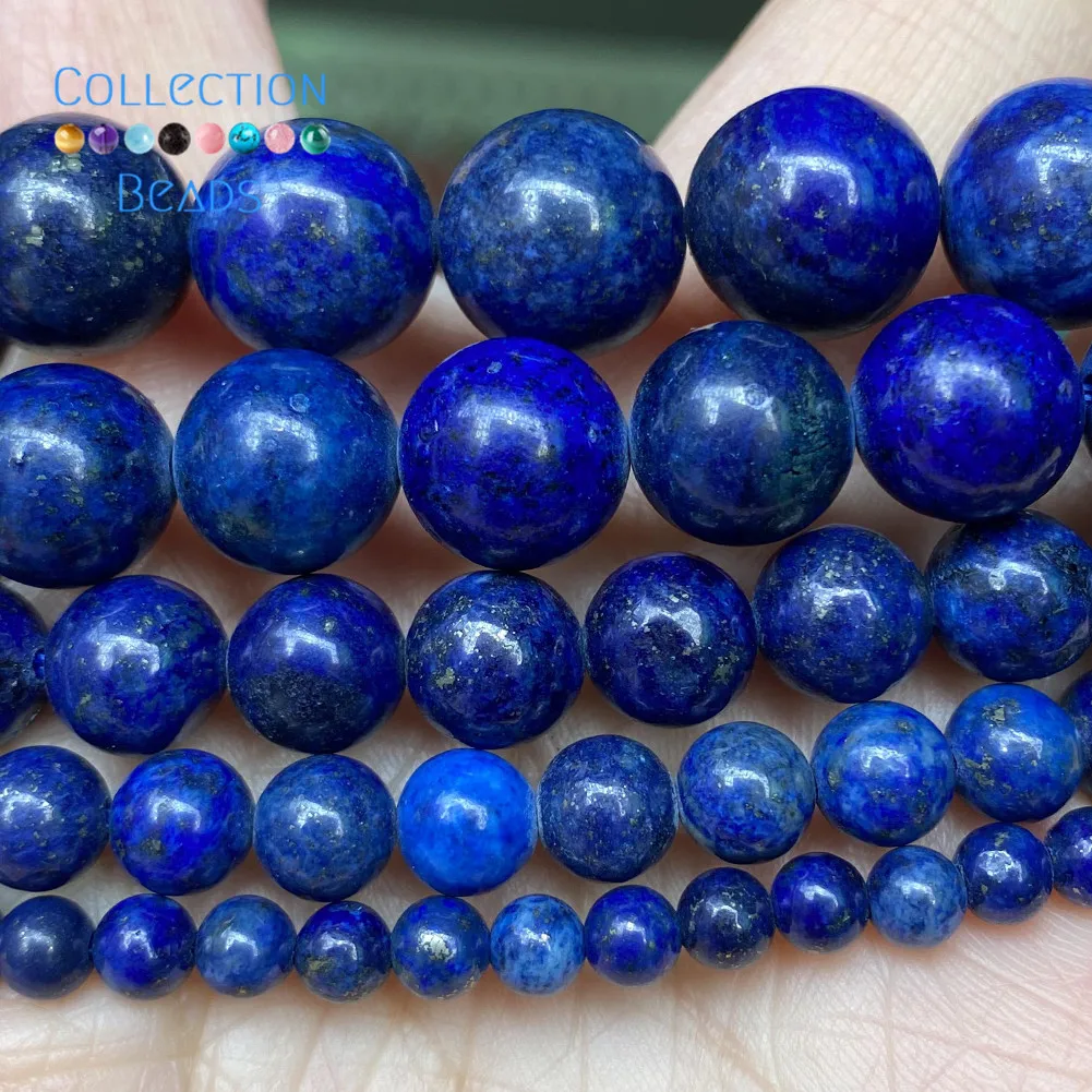 Natural Lapis Lazuli Stones Spacer Loose Round Beads For Jewelry Making 4-12 mm Diy Bracelets Accessories 15\
