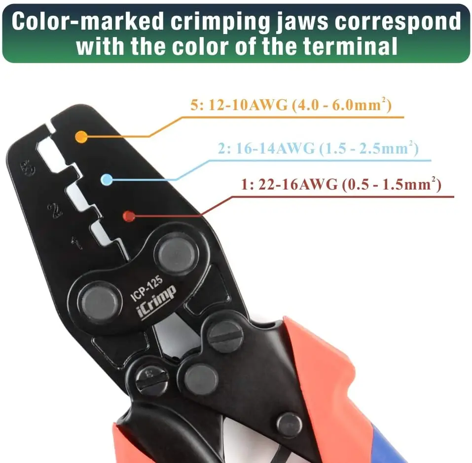 IWISS ICP-125 mini crimping plier Handy Ratchet Wire Crimper Tool for 0.5-6mm²（AWG22-10） Heat Shrink Connectors