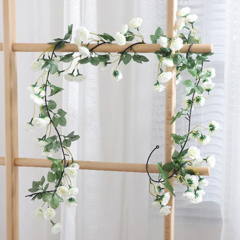 230cm Artificial Flowers Rose 69 Heads Garland Rose Vine String Wedding Arch Decoration Flowers Rattan Glass Window Home Decor