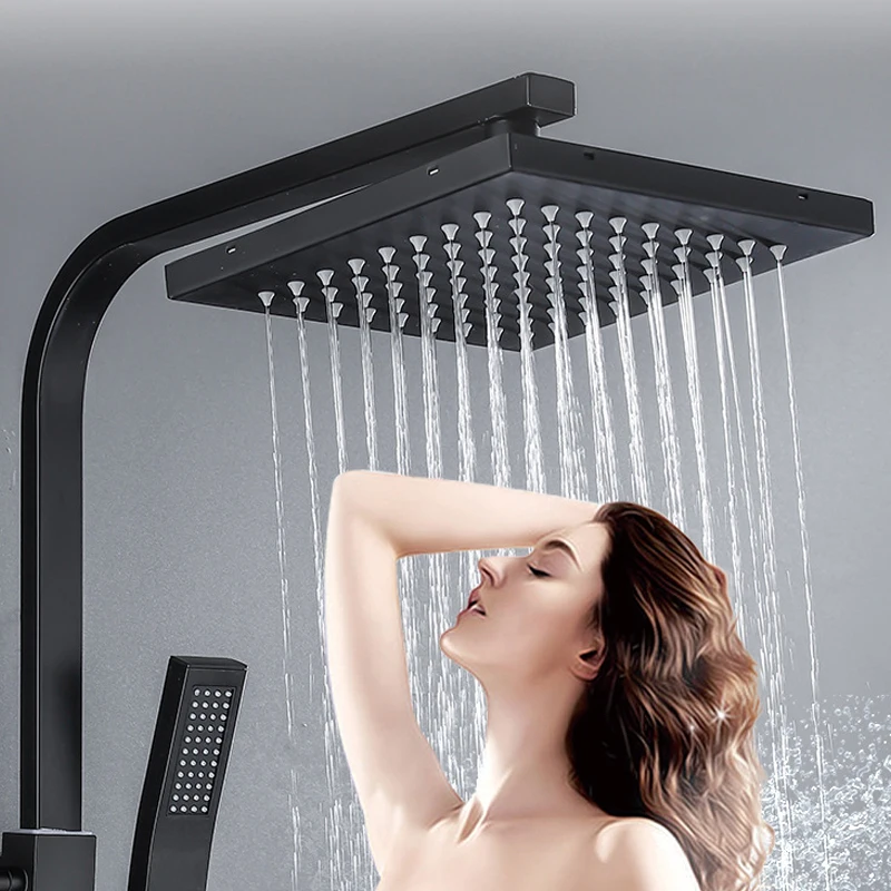 Juego de ducha Digital termostática inteligente para baño, sistema de ducha de agua fría y caliente, grifo de acero inoxidable, grifos de Metal para SPA, color negro