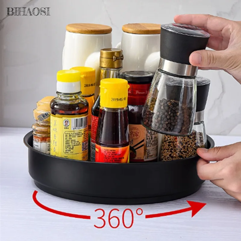 360 Rotating Tray Kitchen Storage Container Spice Jar Snack Cosmetic Stainless Steel Tray Condiment Storage Box Storage Tray