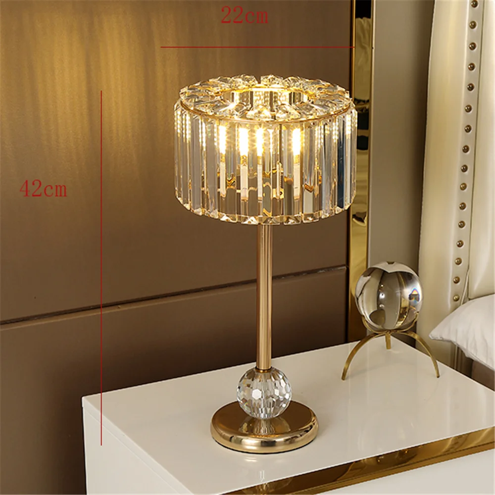 American Luxury Crystal Shade Tassel Led Table Lamp For Living Room Bedroom Loft Home Deco Bedside Gold Nightstand Light Fixture