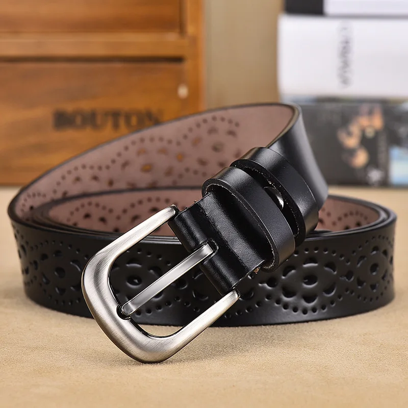 Peikong New Retro Buckle With Adjustable Ladies Luxury Brand High Quality Punk Fashion Genuine Leather Wide Belts For Women