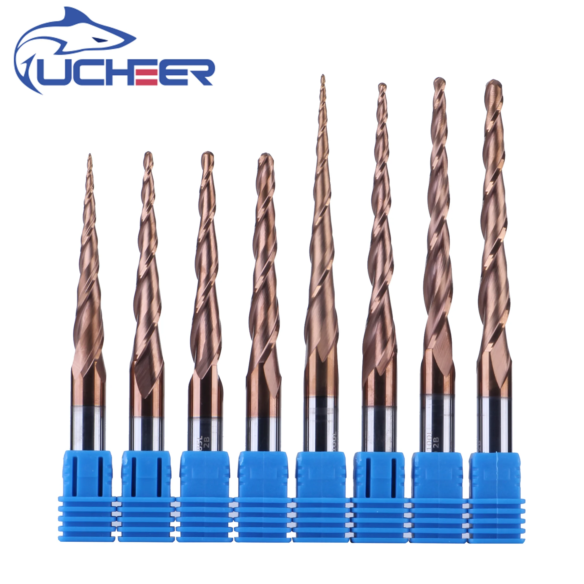 UCHEER-Fresa cónica de punta de bola, 1 Juego de 6mm, fresa cnc recubierta de carburo sólido de tungsteno, broca de grabado para carpintería