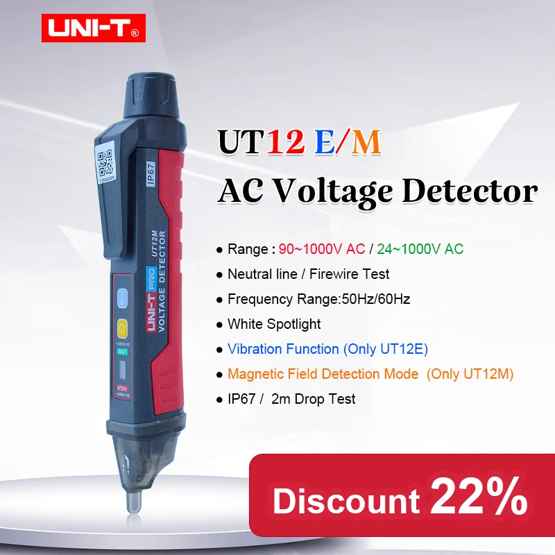 UNI-T Socket Wall AC Voltage Detector Indicator 24V-1000V Non Contact Volt Current Electric Sensor Test Pen UT12E UT12M