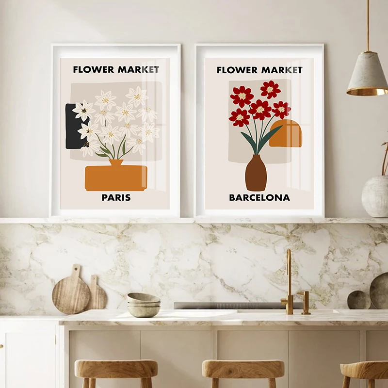 Flower Market Wall Art Canvas Painting Florence Paris Barcelona Poster Print Abstract Floral Pictures Nordic Living Room Decor