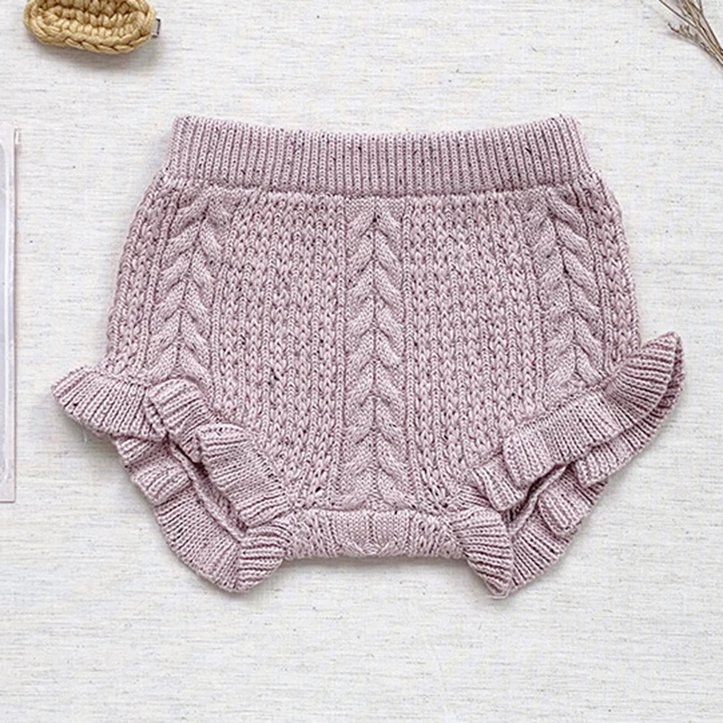 Autumn Spring Kids Knitting Princess PP Shorts Solid Color Ruffle Edge Lovely Knitting Shorts Pants Baby Girls Shorts