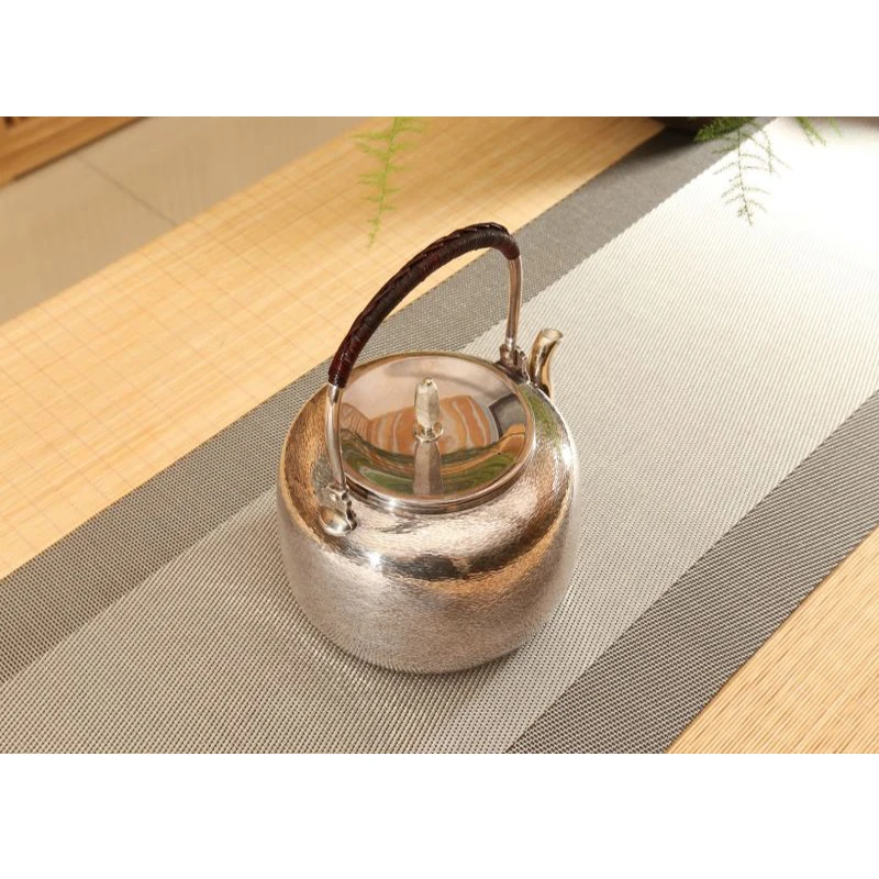 Silver pot 999 sterling silver handmade tea set Japanese retro teapot kettle home tea ceremony Kungfu tea set 1150ml