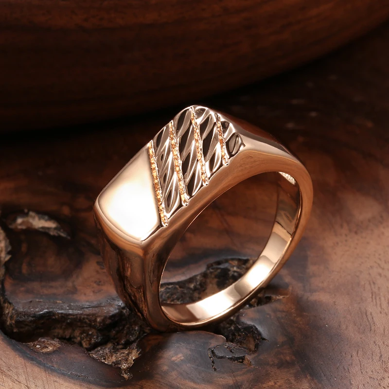 Kinel Hot Fashion Glossy Men Ring 585 Rose Gold Color Simple Square Ring For Women High Quality Daily Fine Jewelry